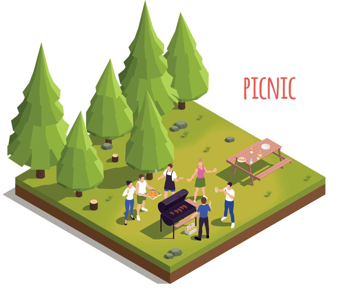 Picnic Isolated Isometric Element vector