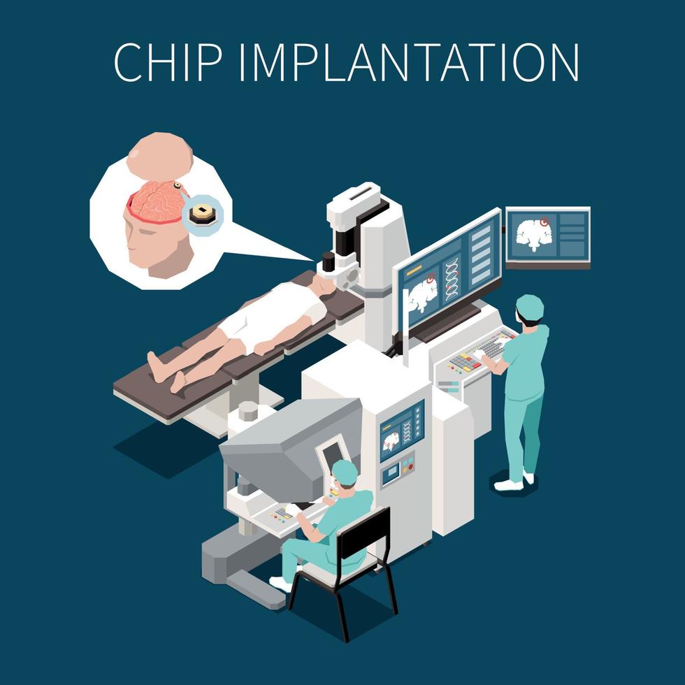 Chip Implantation Isometric Background vector