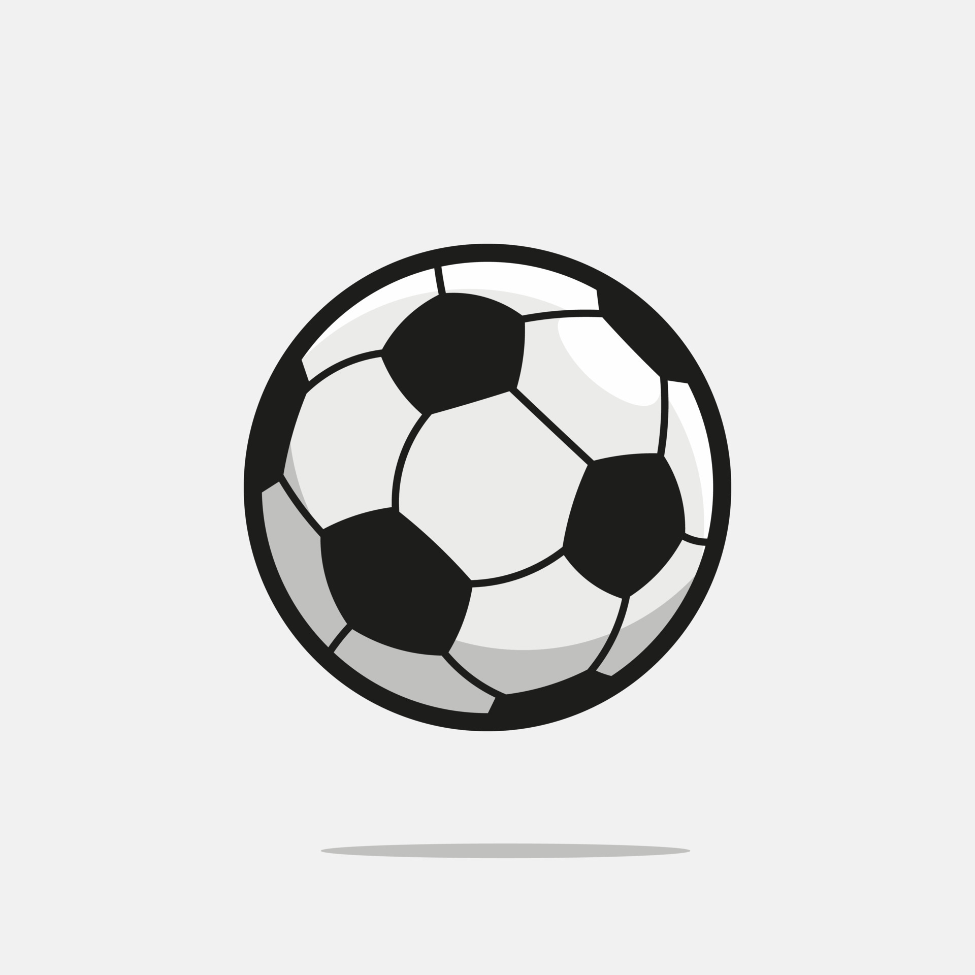 Soccer ball icon. Flat vector illustration with shadow and highlight in black on white