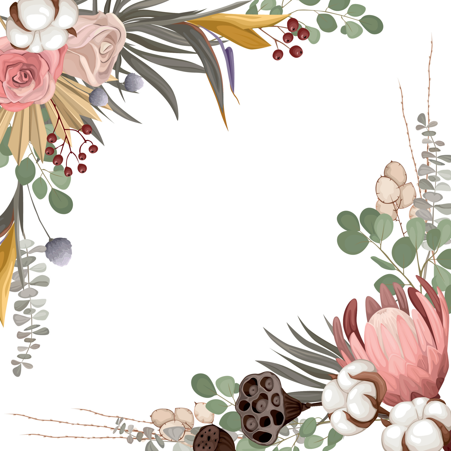 Boho Dried Flowers Frame 4728846 Vector Art at Vecteezy