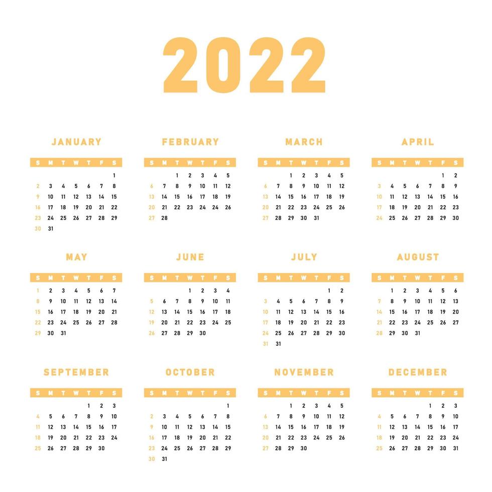 orange 2022 calendar design vector