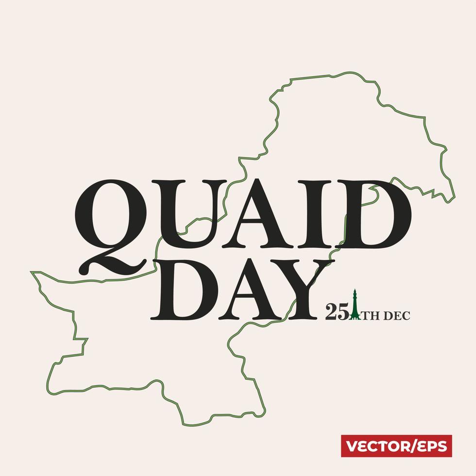 tipografía de quaid day y mapa de pakistán en el fondo, 25 de diciembre vector