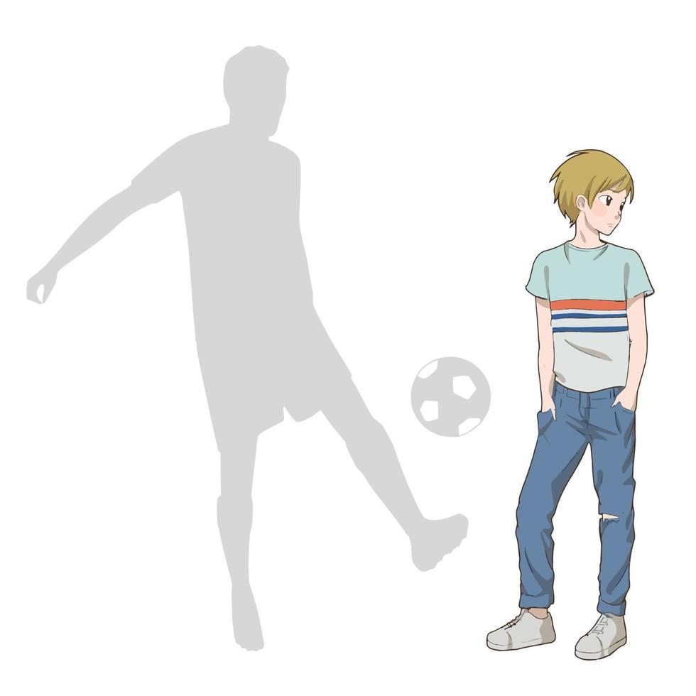 lindo niño soñando con convertirse en jugador de fútbol vector