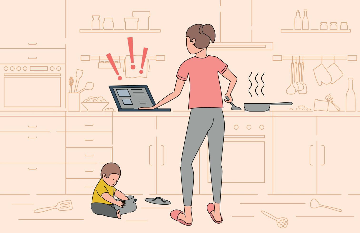 Work At Home Problems Flat Composition vector