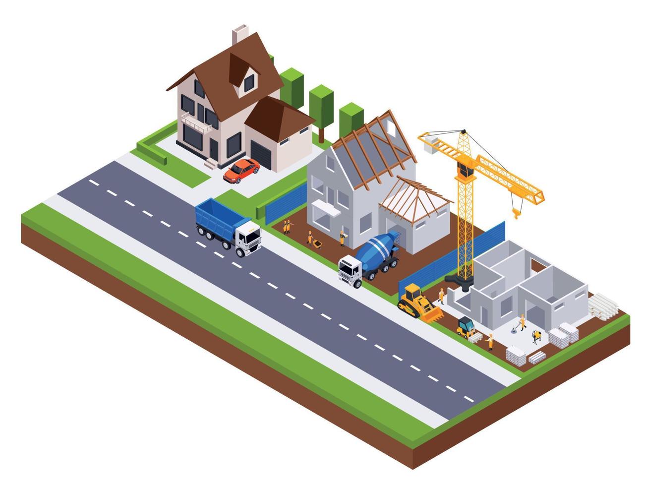 House Construction Isometric Concept vector