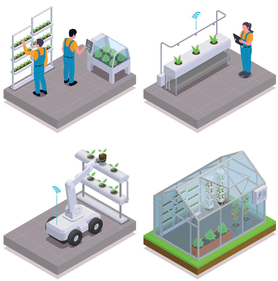 Modern Greenhouse Isometric Icon Set vector