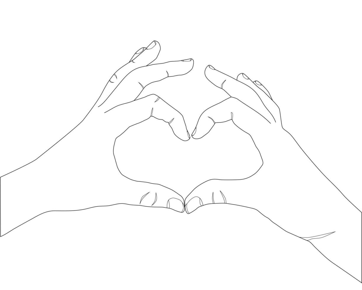 Hands showing heart shape gesture. Hand drawn vector line art illustration. Sketch. Vector illustration