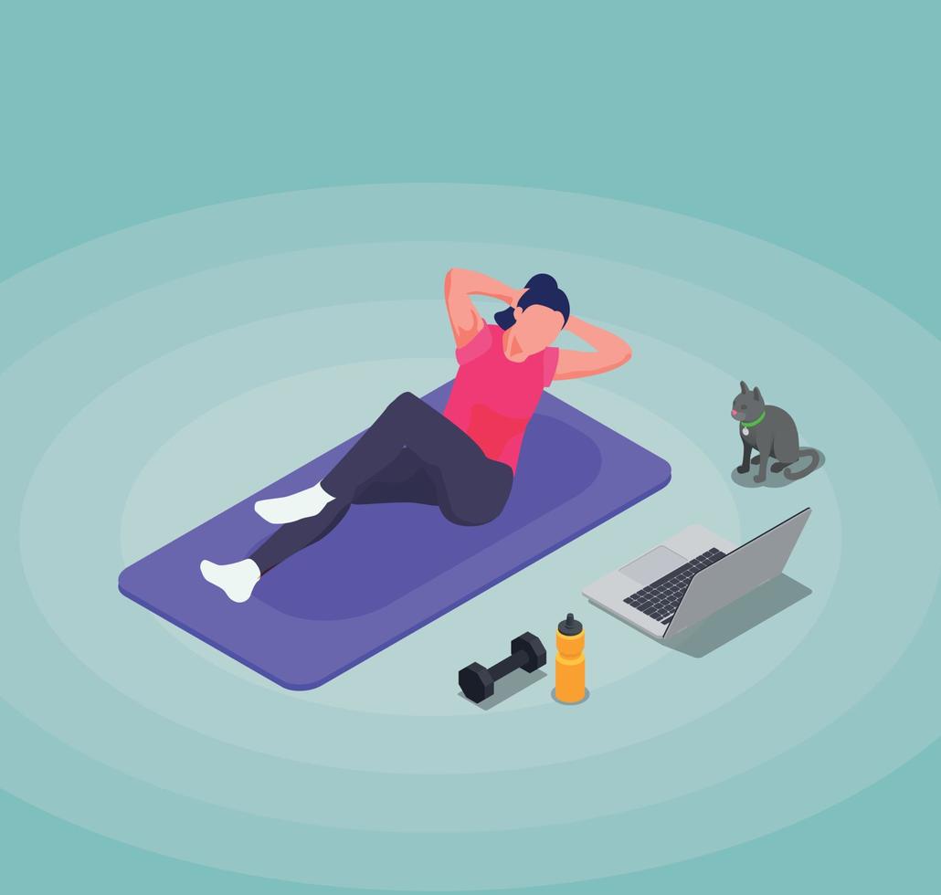 Isometric Online Fitness Workout Yoga At Home Composition vector