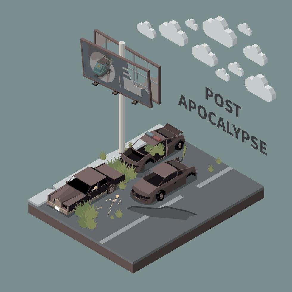 Post Apocalypse City Isometric iIlustration vector