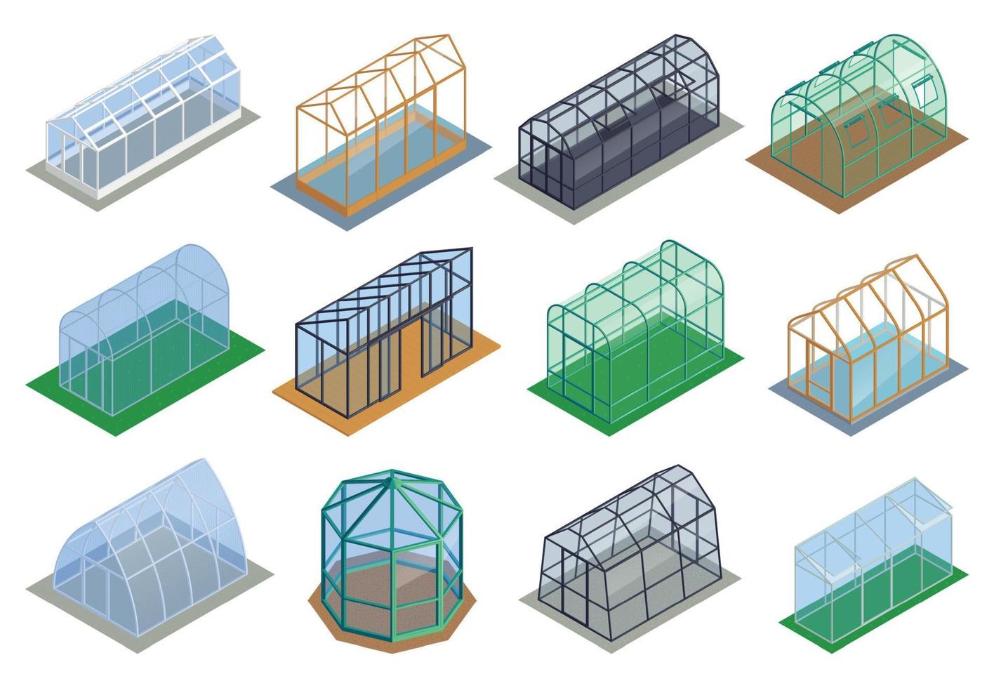 Isometric Greenhouse Icon Set vector