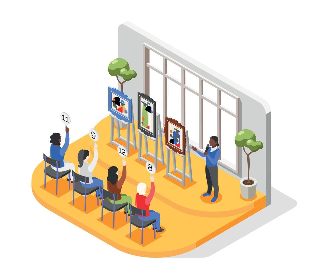 Art Auction Isometric Composition vector