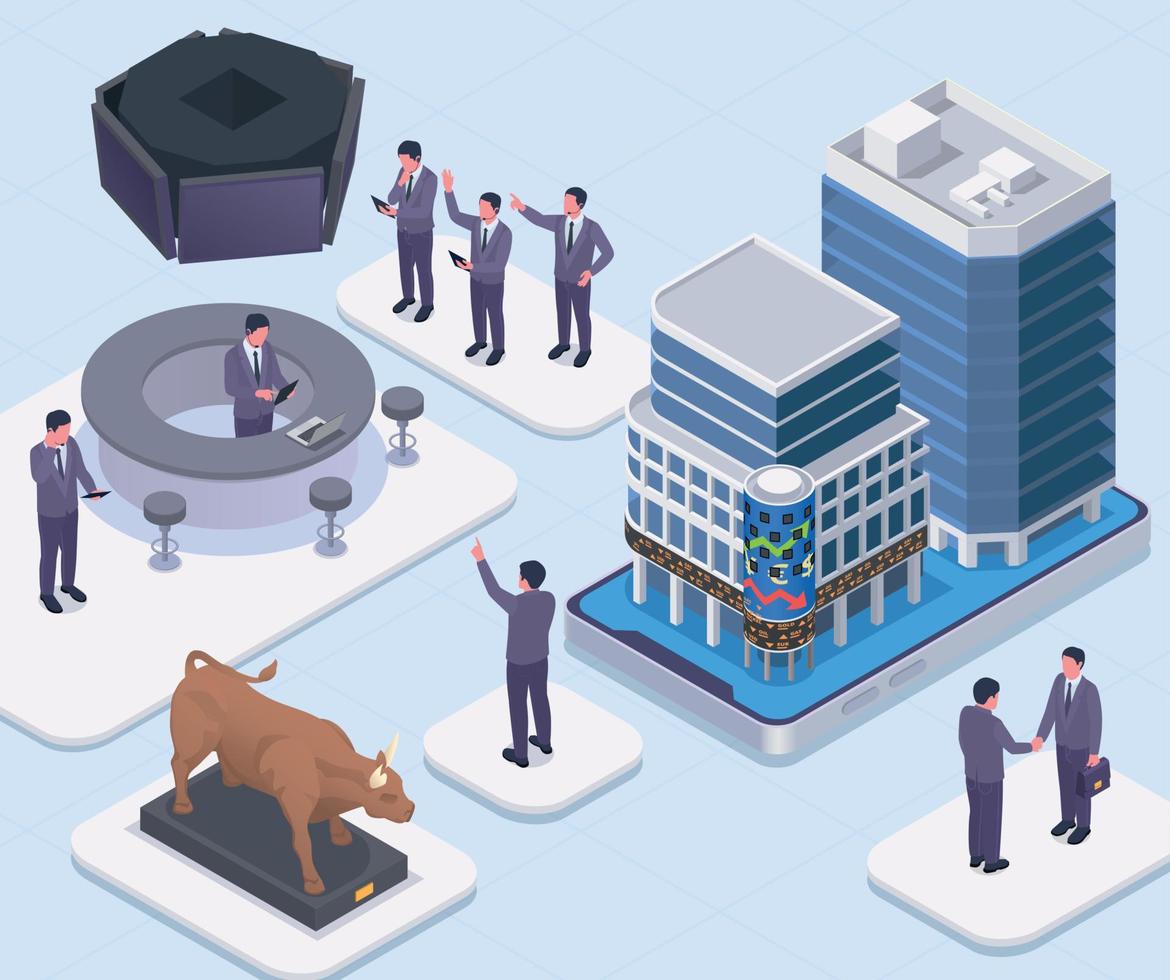 Stock Exchange Financial Market Trading Isometric Composition vector