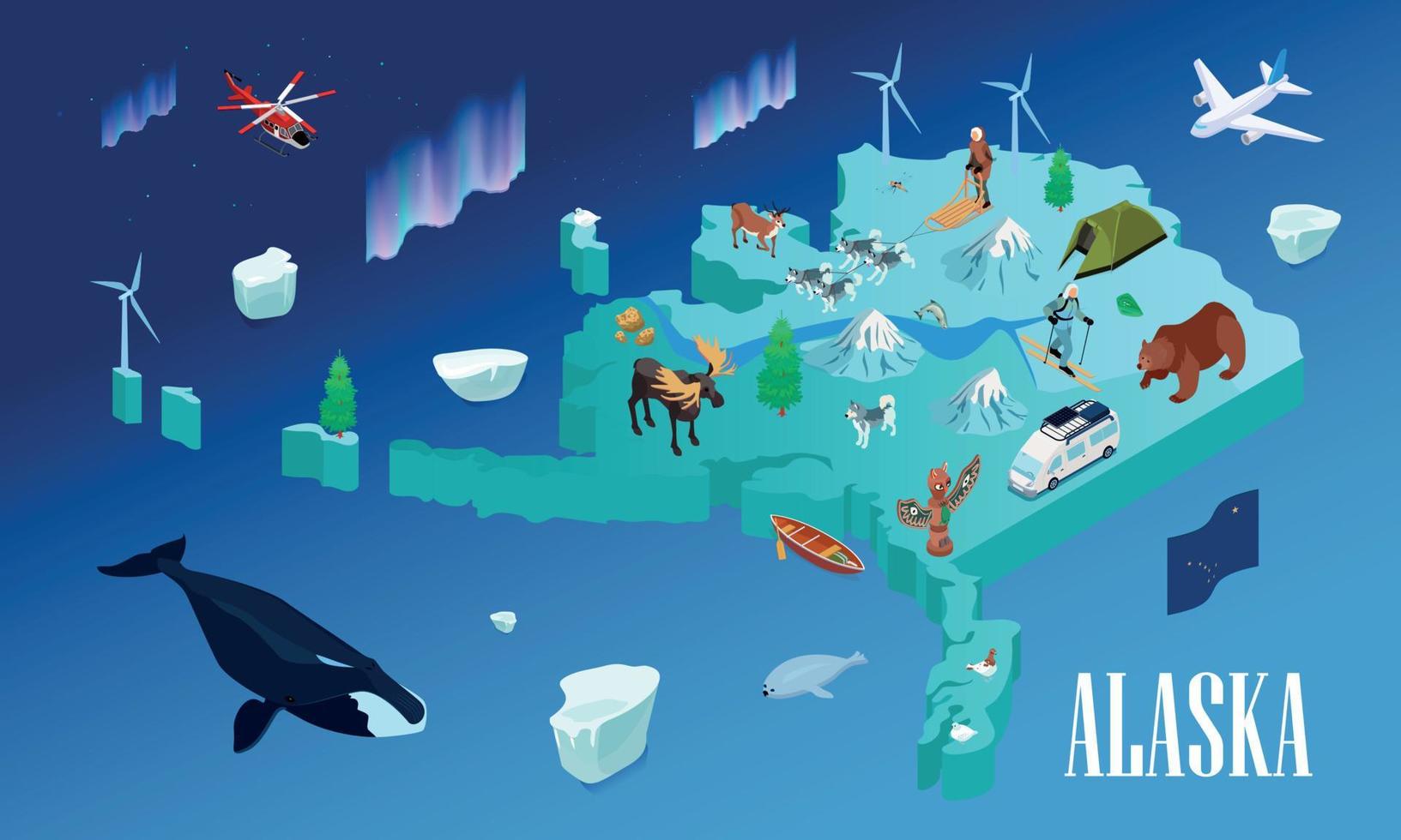 cartel isométrico de viaje de alaska vector