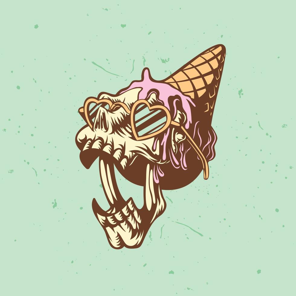 skull head mascot spilled by ice cream on it vector