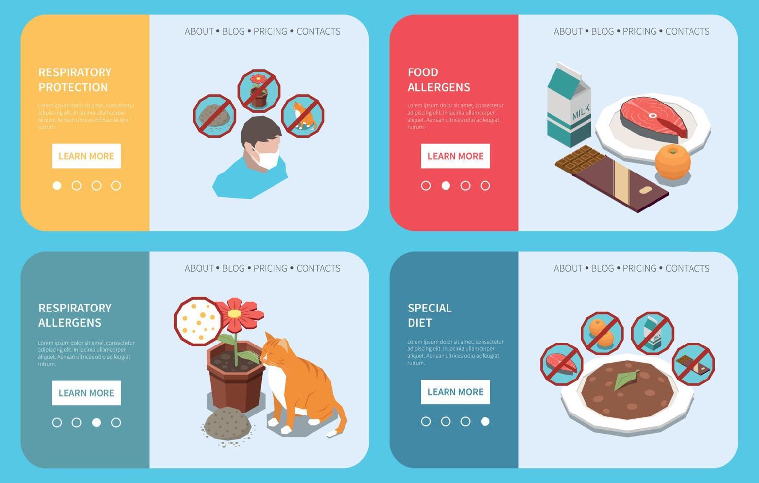 Allergy Isometric Webpages Set vector