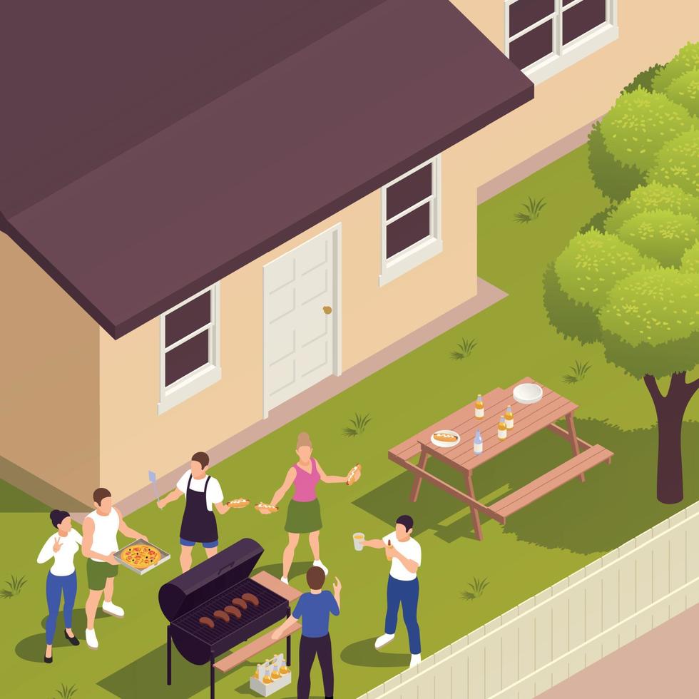 Family Picnic Barbecue Isometric vector