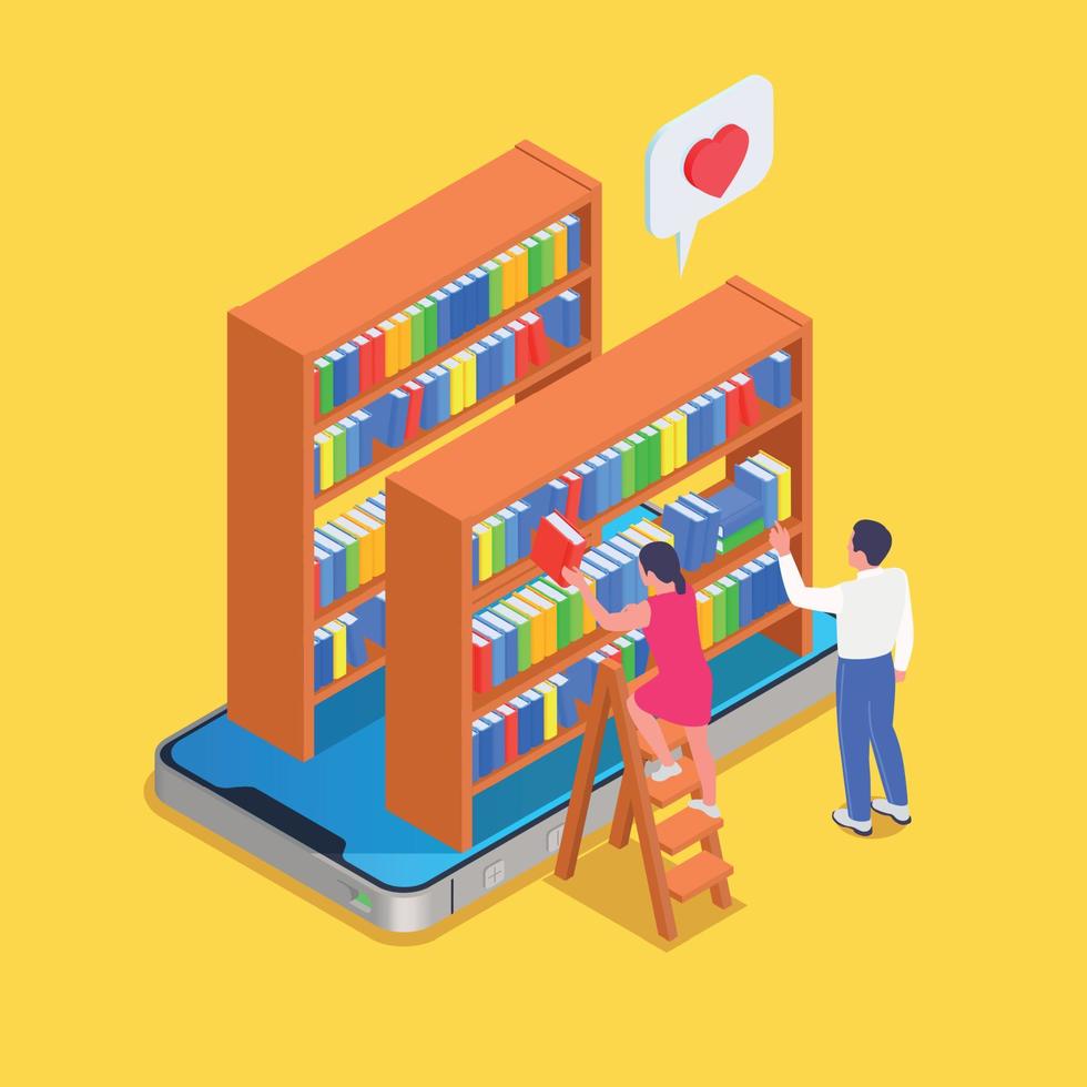 Digital Online Library Isometric And Colored Concept vector