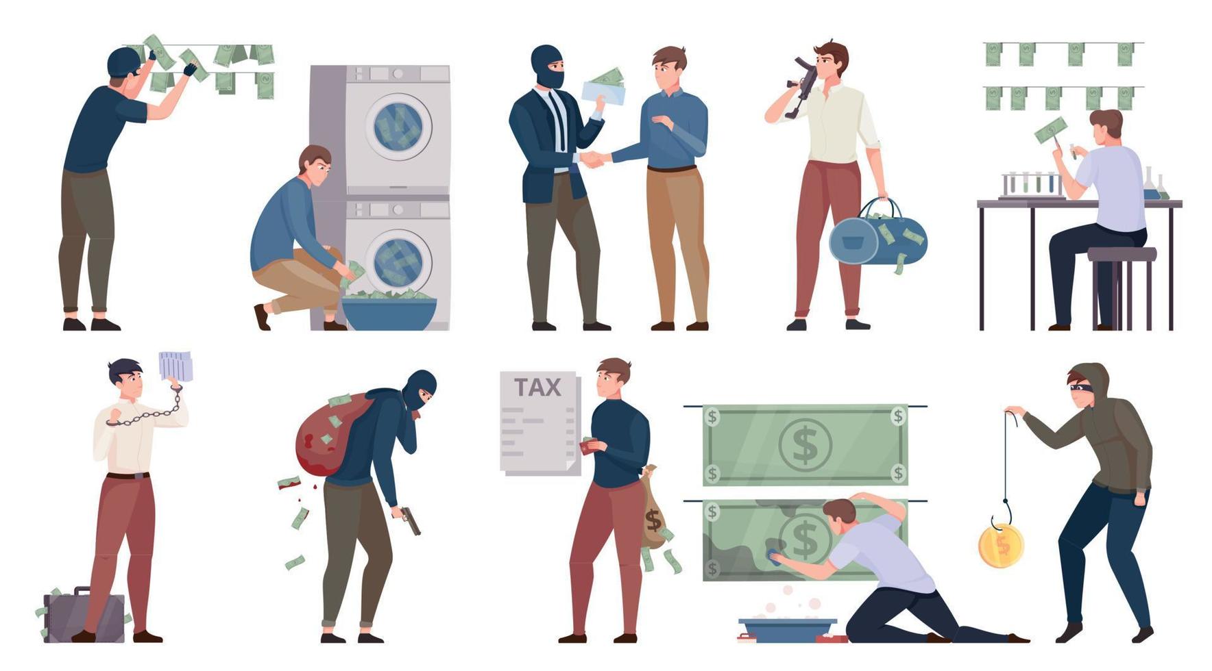 Money Laundering Flat Set vector