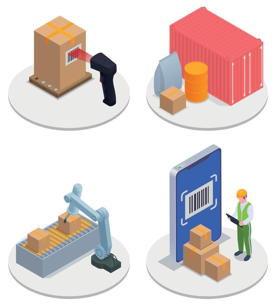 Isometric Modern Warehouse Icon Set vector