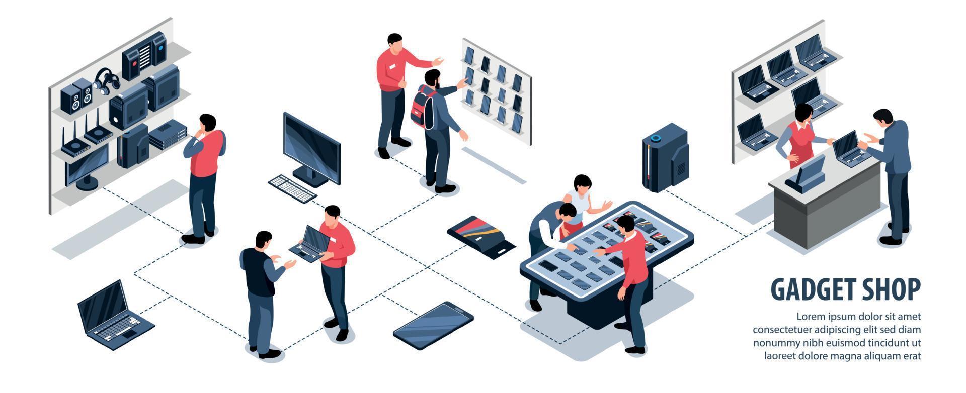 Isometric Gadget Shop Infographics vector