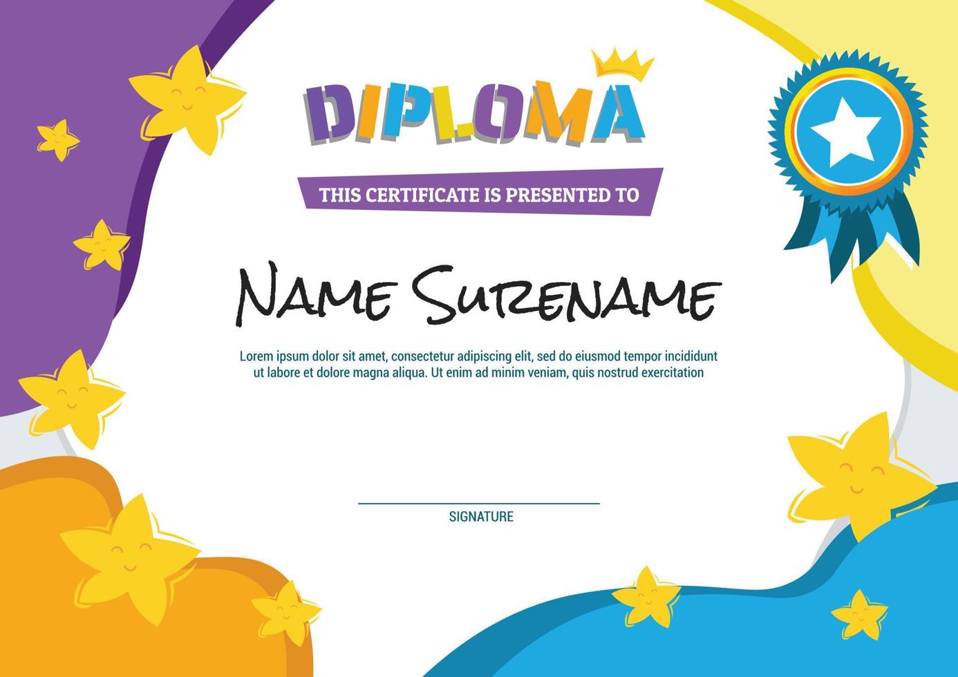 school diploma template certificate kids modern gradient background vector