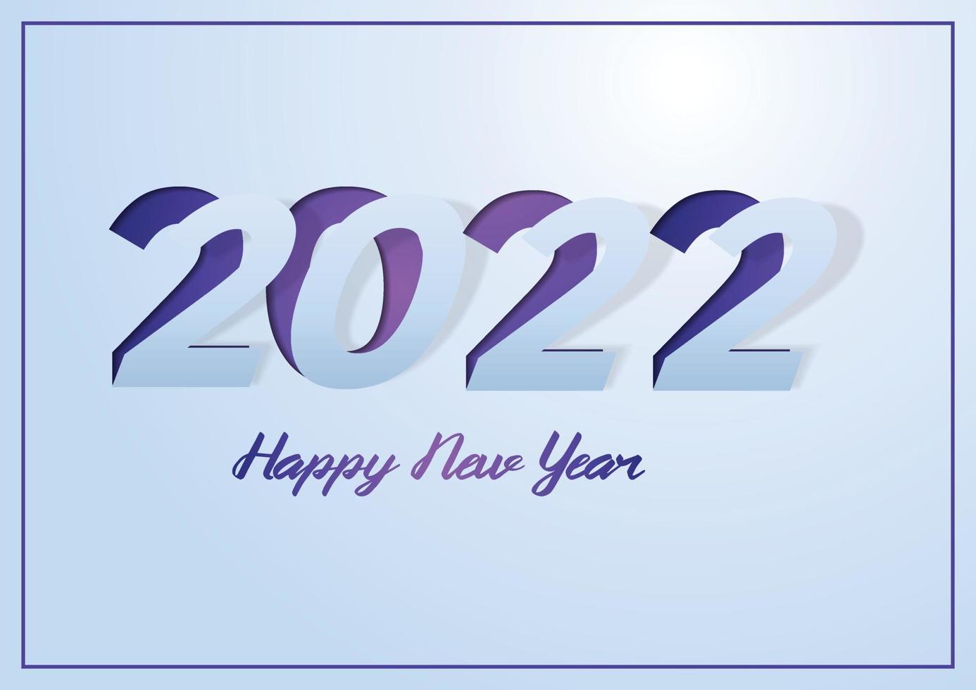 Happy New Year 2022 greeting card illustration. Blue calendar number sign and festive text quote with paper cut effect. vector