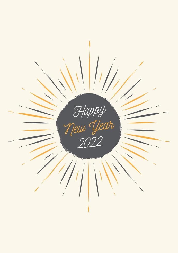 Happy New Year 2022. Vintage style. Beautiful greeting card poster calligraphy black text word gold fireworks. Vector illustration.