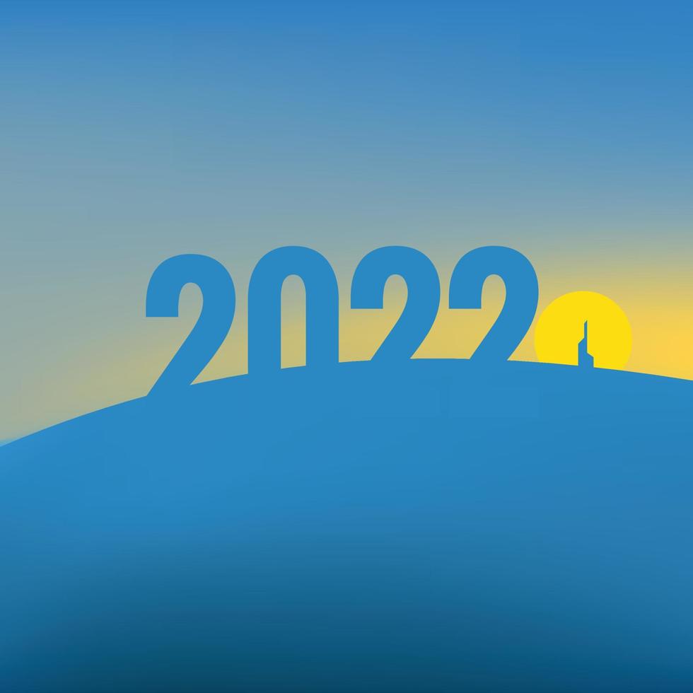 Summer sunrise landscape and 2022 new year text. vector