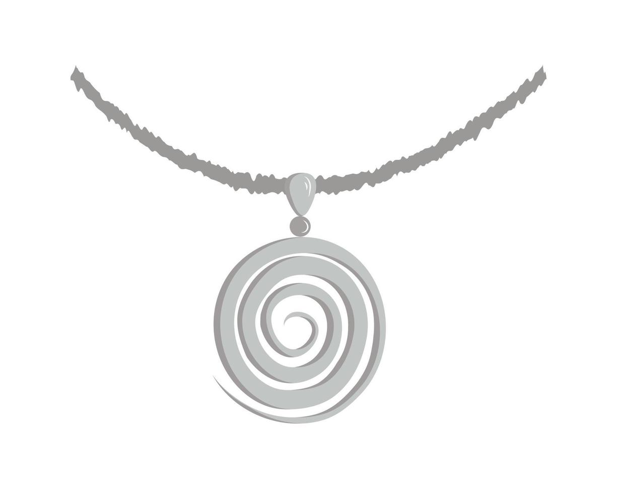 Silver jewelry pendant in the form of a spiral on a chain on a white background vector