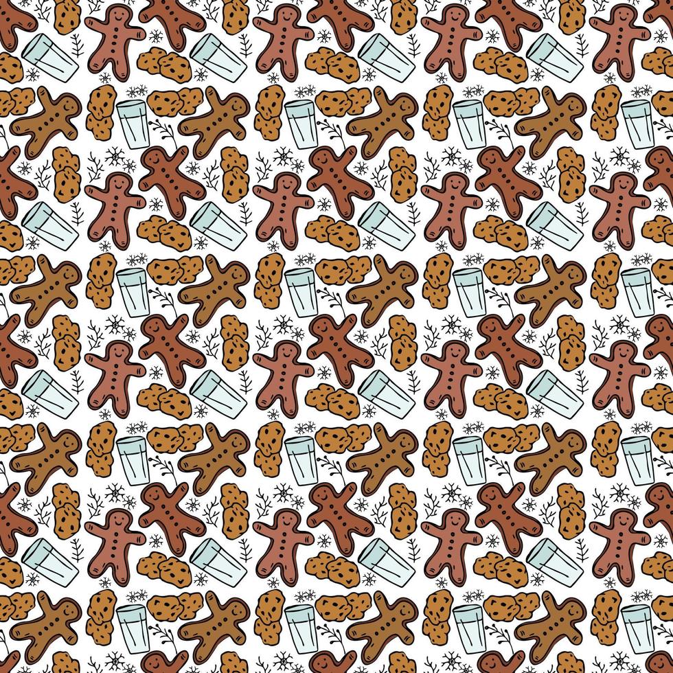 Seamless pattern with christmas gingerbread and cookies. doodle christmas seamless food pattern vector