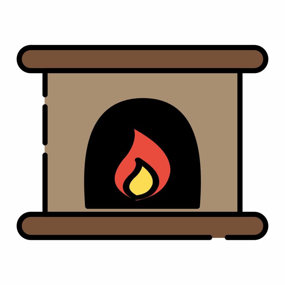 Fireplace Icon Flat Line Style vector