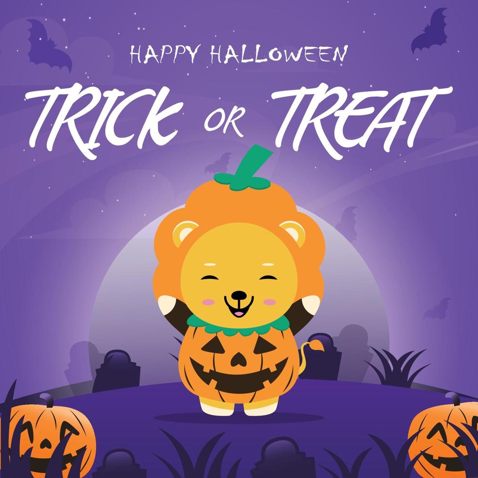 Lion uses costumes vampires for Halloween party celebrations, funny costumes with scary Halloween backgrounds. vector