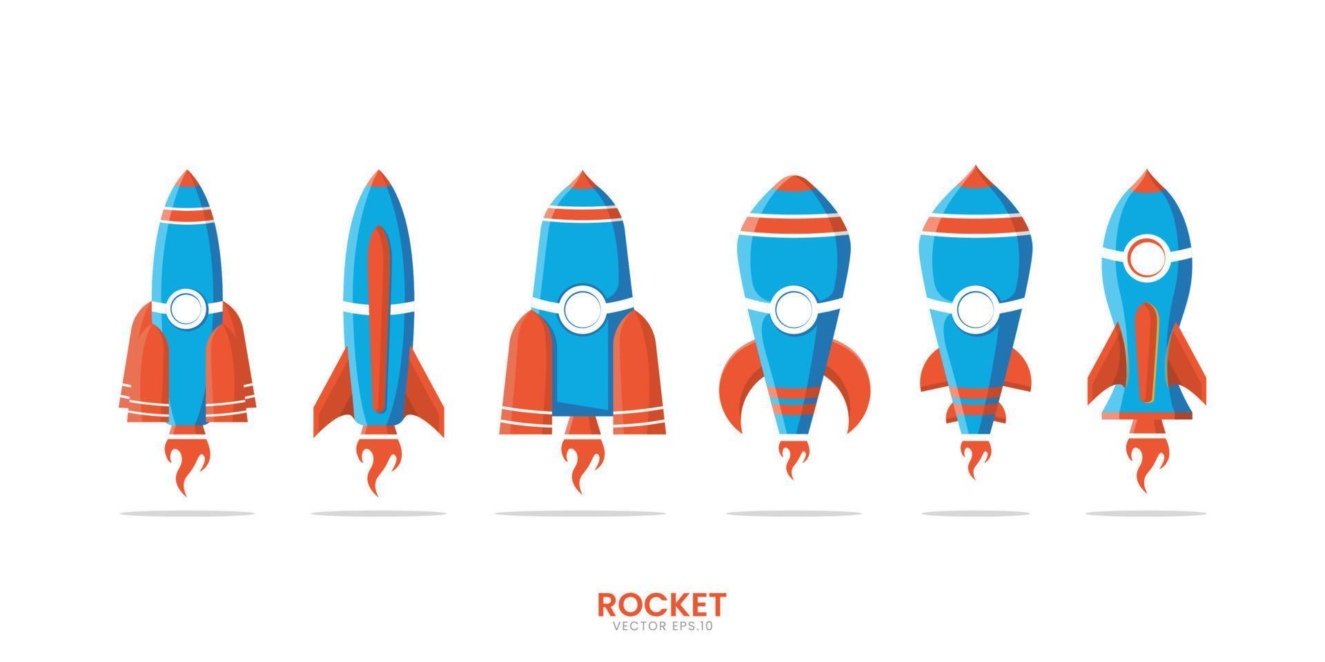 Rocket set illustration, flat design rocket with 6 variants of shapes suitable for children's themes. vector