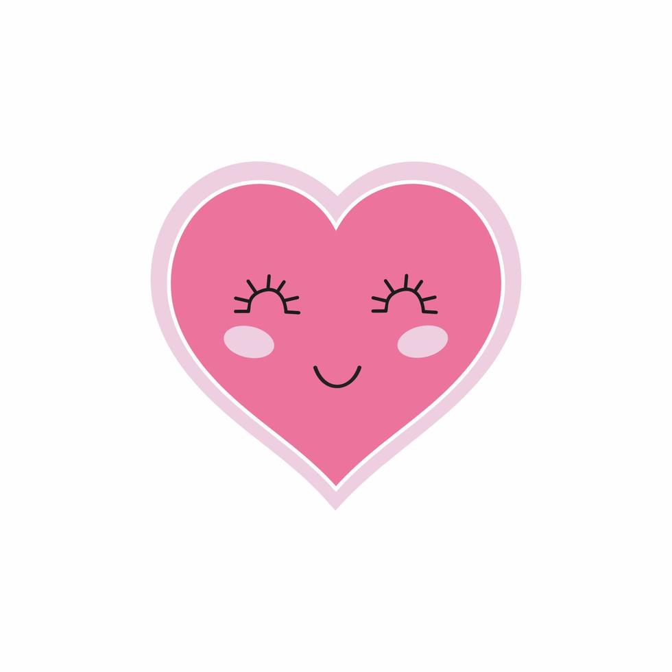 corazón rosa con cara y ojos para el día de san valentín. sonríe en forma de corazón antes del 14 de febrero. Linda ilustración de viento en estilo de dibujos animados. vector