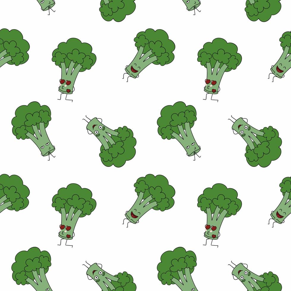 Seamless background with fun broccoli with eyes. Endless Wallpaper for printing on fabric, sewing children's clothing. vector