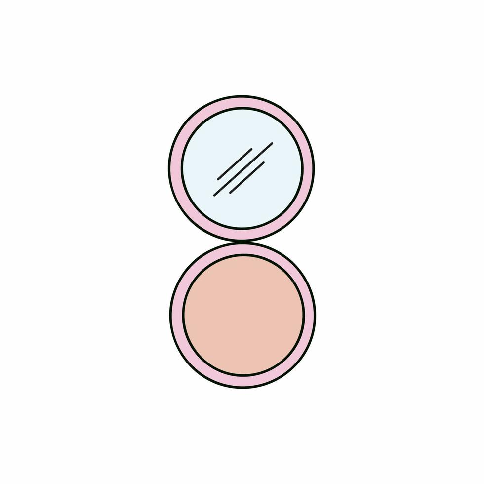 Face powder with mirror. Vector illustration in doodle style. Cosmetics for face care.