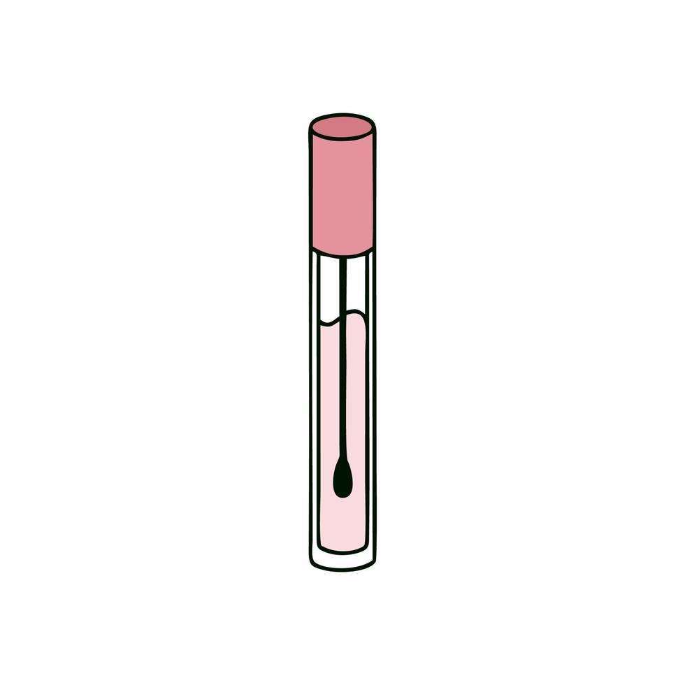 Lip gloss in a glass package. Women's lipstick. Vector Doodle illustration.