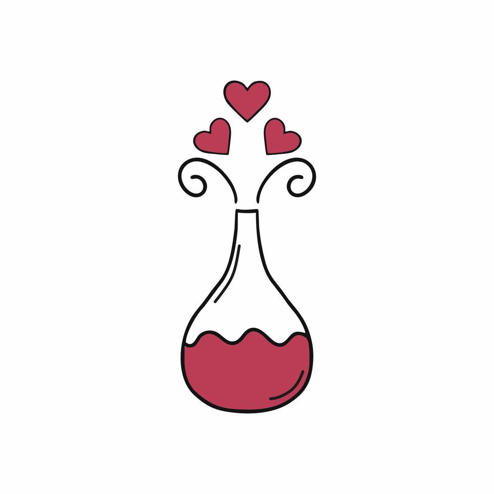 Love potion for the holiday of all lovers. Vector illustration in the style of Doodle for Valentine's day. Sticker for a postcard.