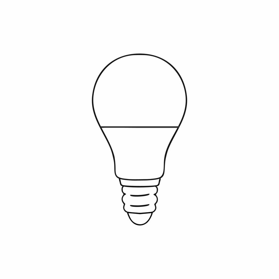 Led lamp drawn with a contour line in the style of hand drawing. Vector illustration on the topic of energy saving and energy consumption.