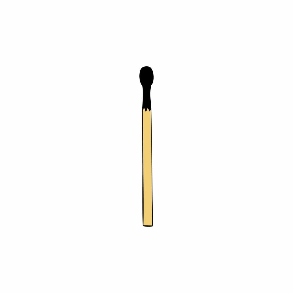 un fósforo quemado con una cabeza negra aislada en un fondo blanco. Ilustración de vector doodle.