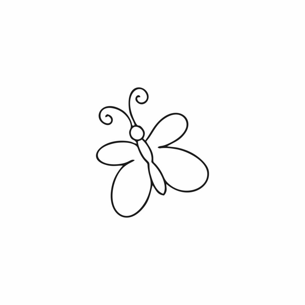 mariposa al estilo de doodle. dibujo de una mariposa sobre un fondo blanco. icono de vector para diseño de postal.