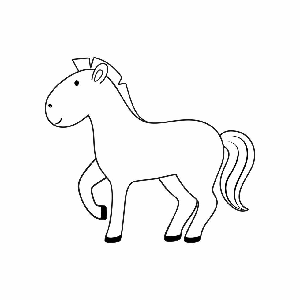 Coloring book for children with a picture of a horse. A horse drawn with a black contour line. Animals for children. vector