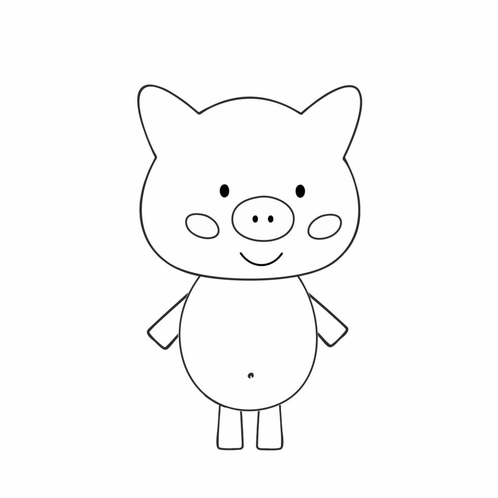 A pig drawn with an outline. Drawing of a Piglet with a black line ...