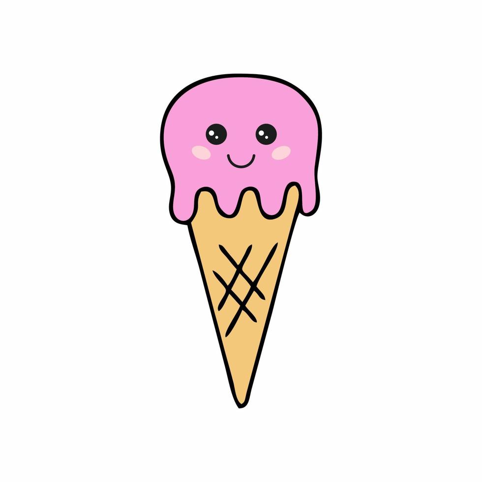 Pink ice cream in a waffle cup. vector