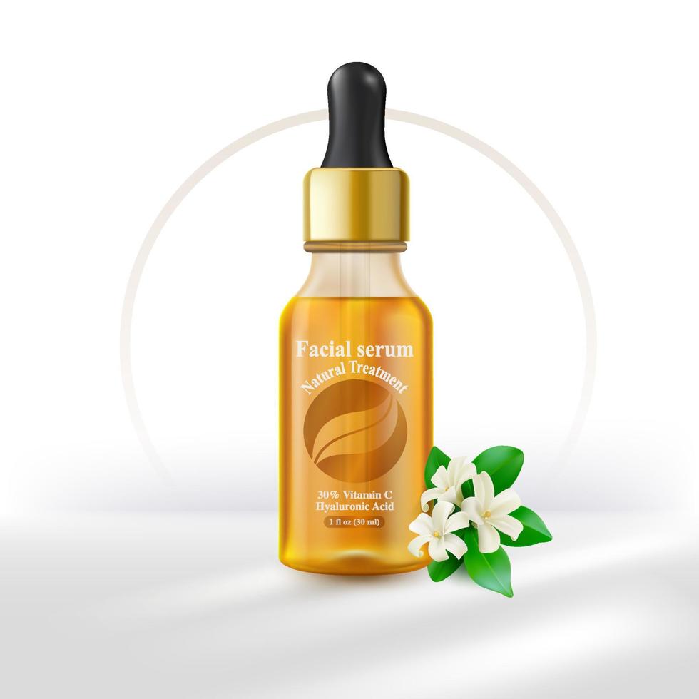 Facial treatment natural acid whitening serum restore anti aging facial serum. Product design for use in advertising business. Product isolated on a white background. vector