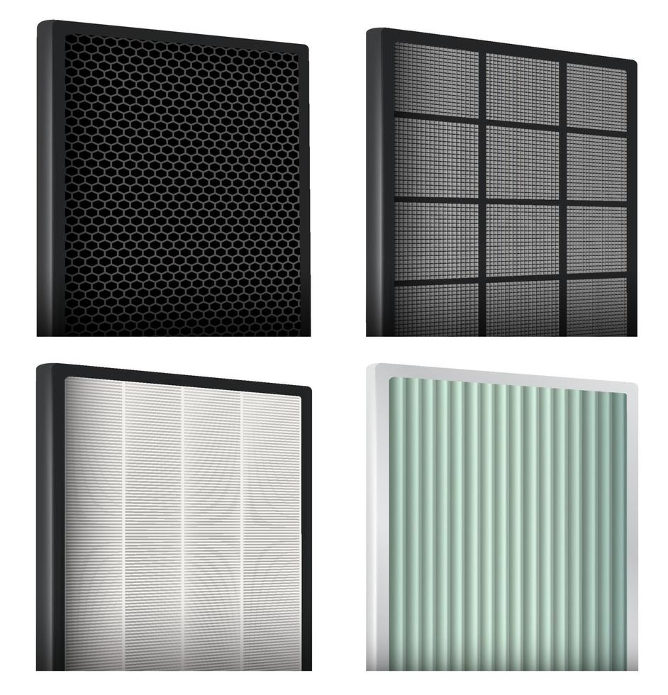 Air filter detail features and the use of filters in air purification systems. Realistic EPS file. vector