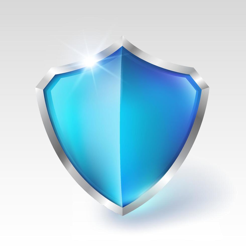 Blue Crystal Glass Metal Shield isolates on a white background.Realistic file. vector