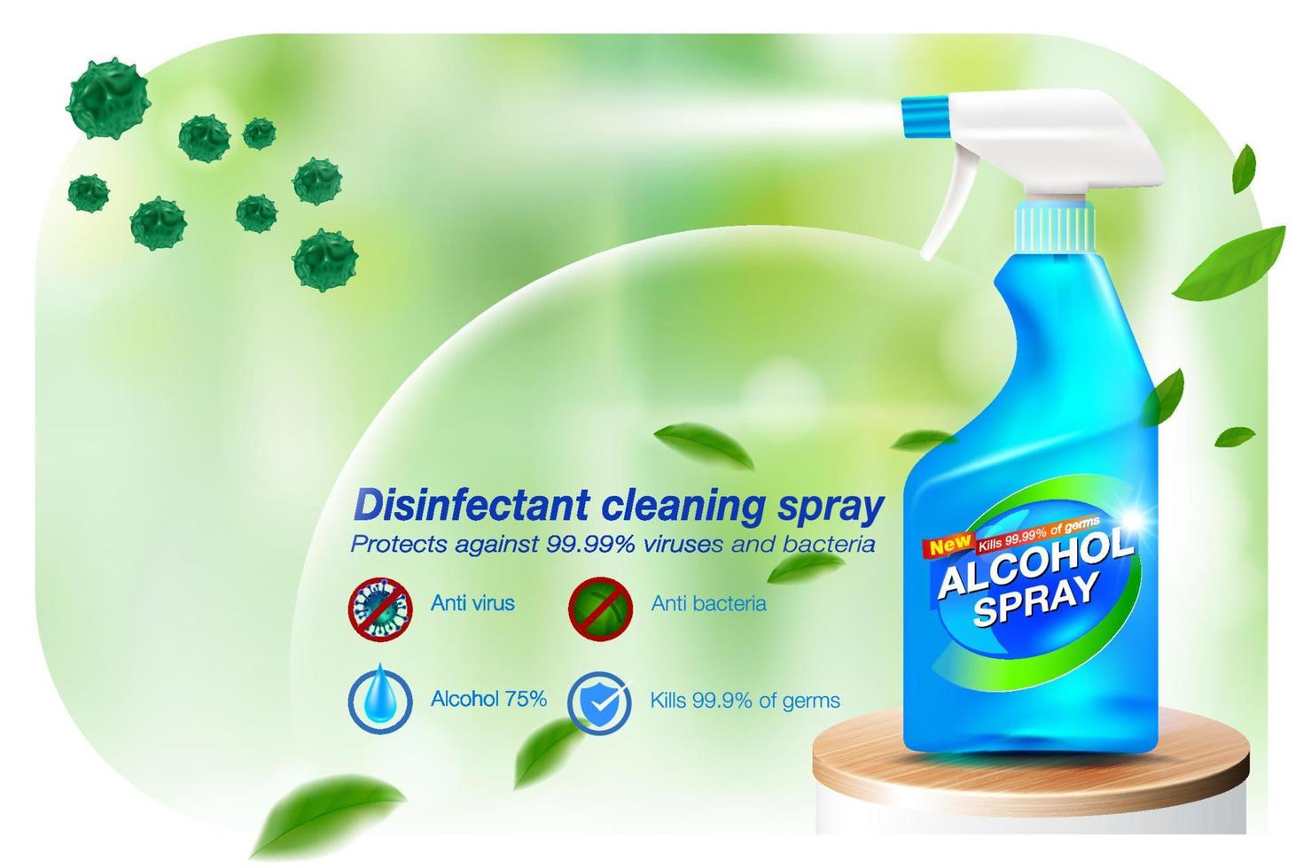 Ads Disinfectant cleaning spray hand sanitizer spray alcohol components. vector