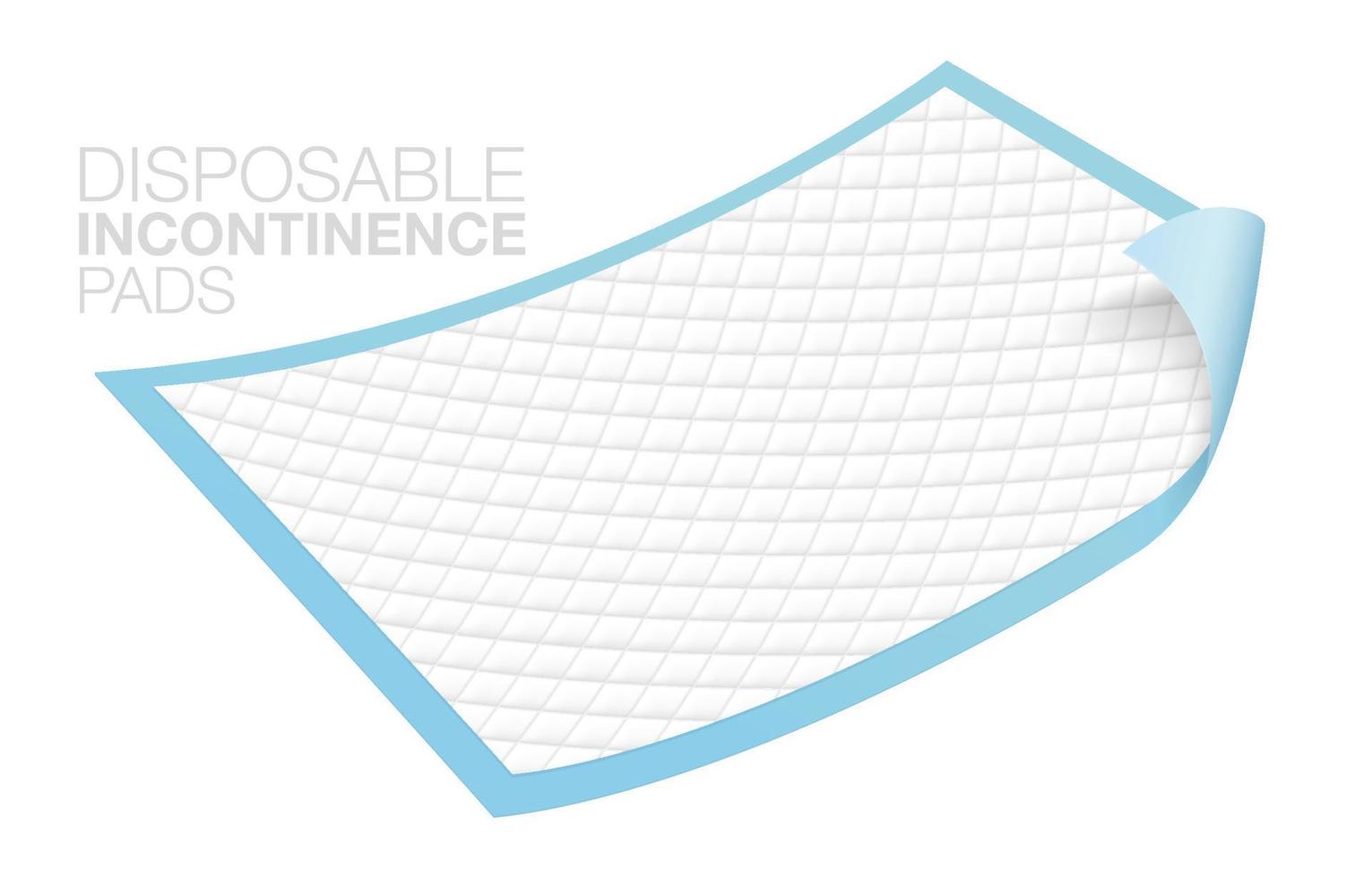 Almohadillas para incontinencia utilizadas para proteger las heces y la suciedad de los adultos. en la cama del paciente almohadillas de incontinencia desechables aisladas sobre fondo blanco. archivo eps realista vector