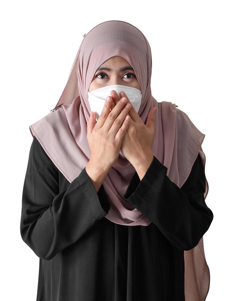 Muslim woman giggle on white background photo